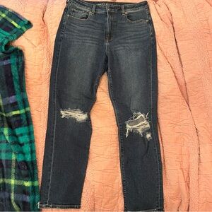 American Eagle Outfitters Dark Blue Distressed Mom Jeans Stretchy